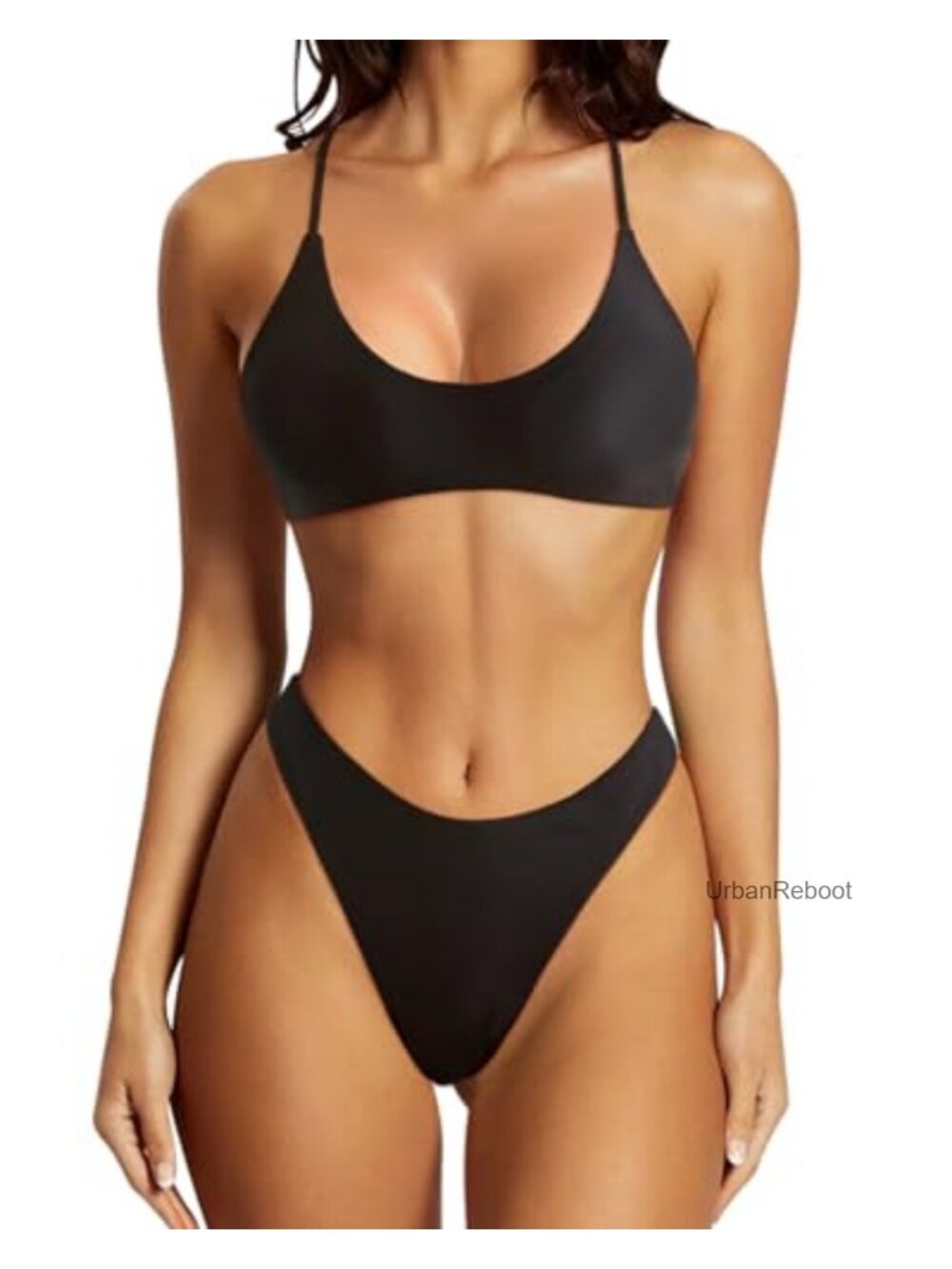 Reversible High Waisted Thong Bikini Set Push Up Tummy Control Swimwear